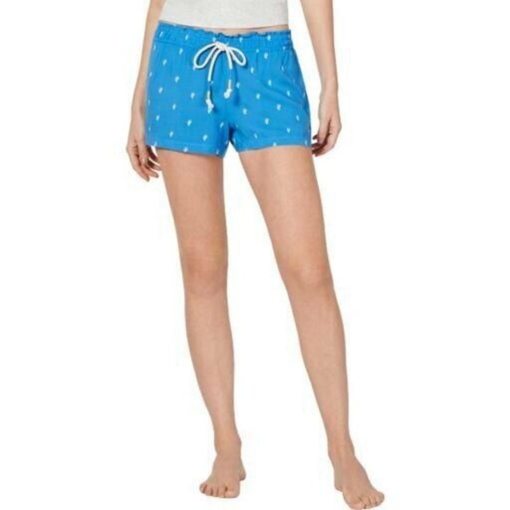 Jenni Plus Size Blue Cactus Light Weight Printed Pajama Shorts, Size Small - Picture 1 of 5
